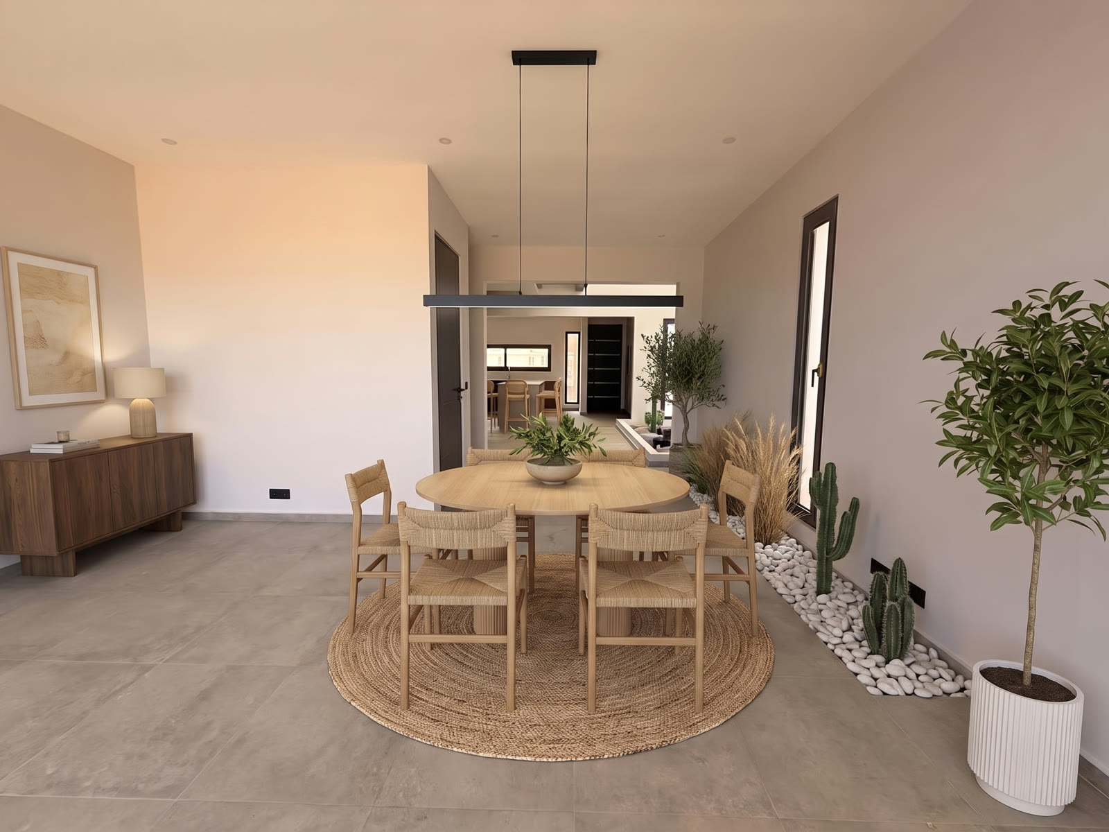 The same dining area with the furniture package