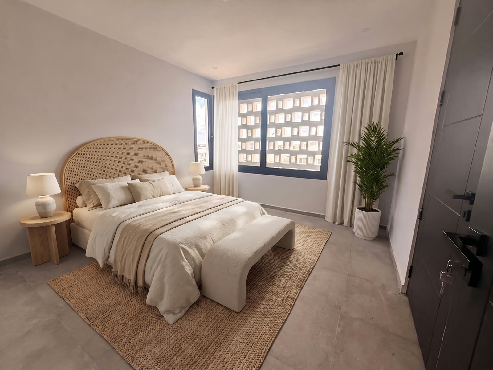 The same master bedroom with the furniture package
